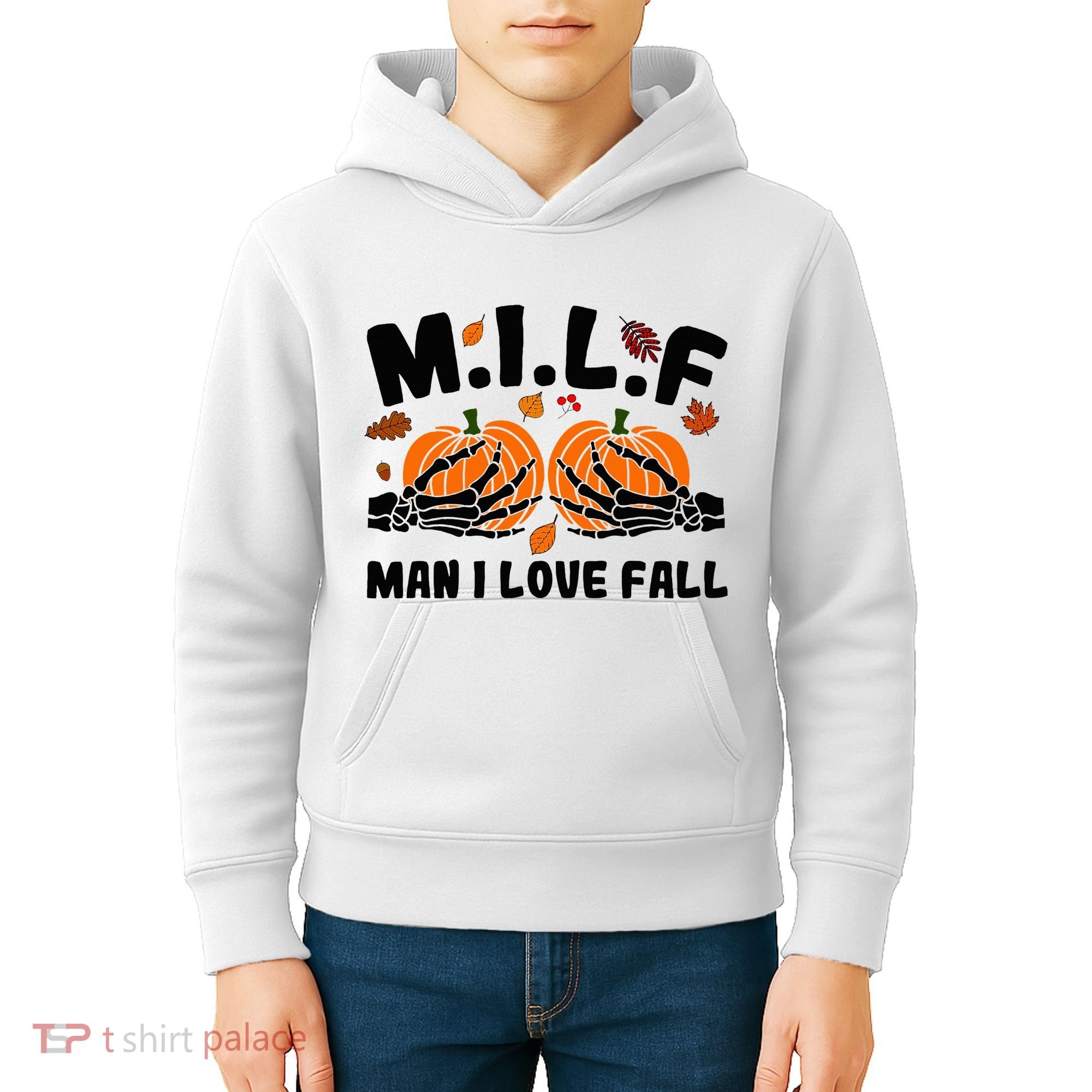 Milf Man I Love Fall Skeleton Pumpkin Hand Boob Kids Hoodie
