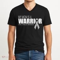 My Mom Is A Warrior Lung Cancer Awareness V-Neck T-Shirt thumb 2