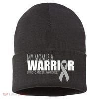 My Mom Is A Warrior Lung Cancer Awareness Sustainable Knit Beanie thumb 0