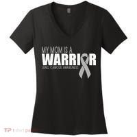 My Mom Is A Warrior Lung Cancer Awareness Women's V-Neck T-Shirt thumb 0