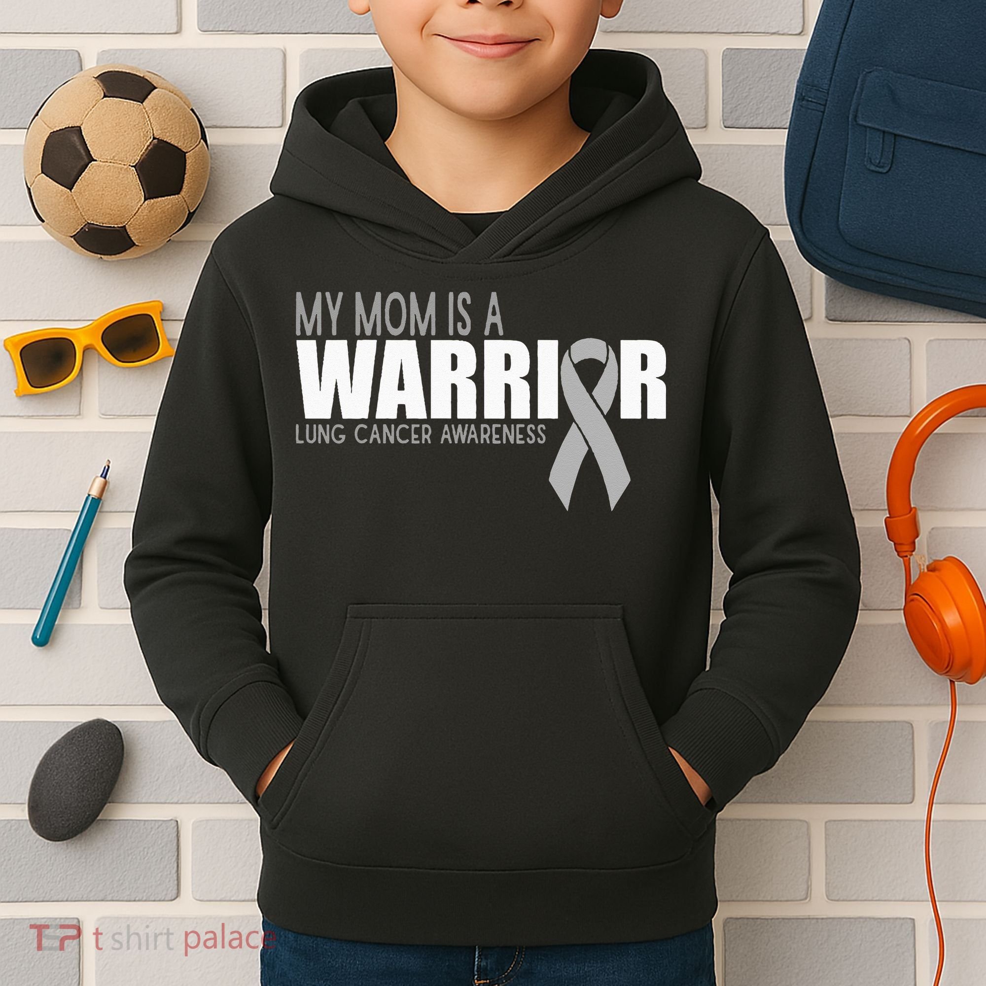 My Mom Is A Warrior Lung Cancer Awareness Kids Hoodie