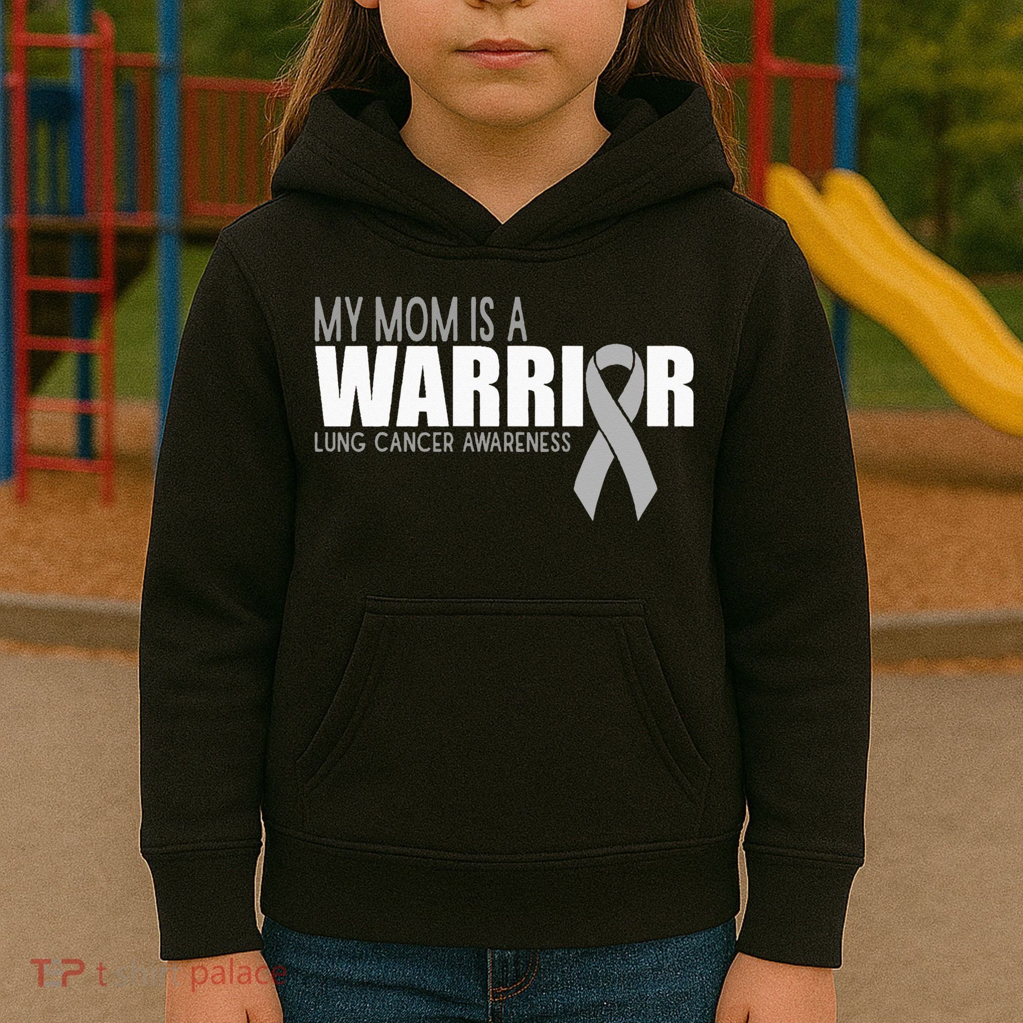 My Mom Is A Warrior Lung Cancer Awareness Kids Hoodie