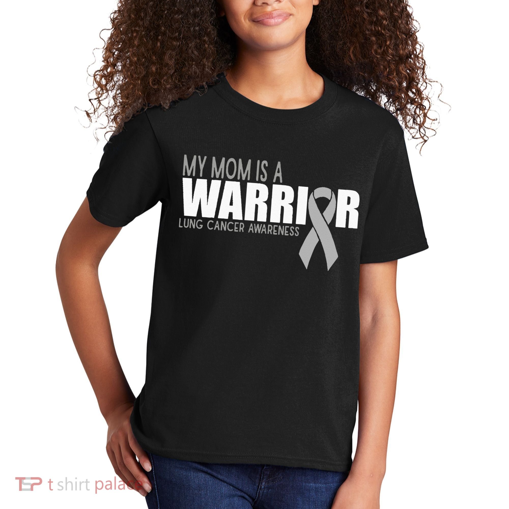 My Mom Is A Warrior Lung Cancer Awareness Kids T-Shirt