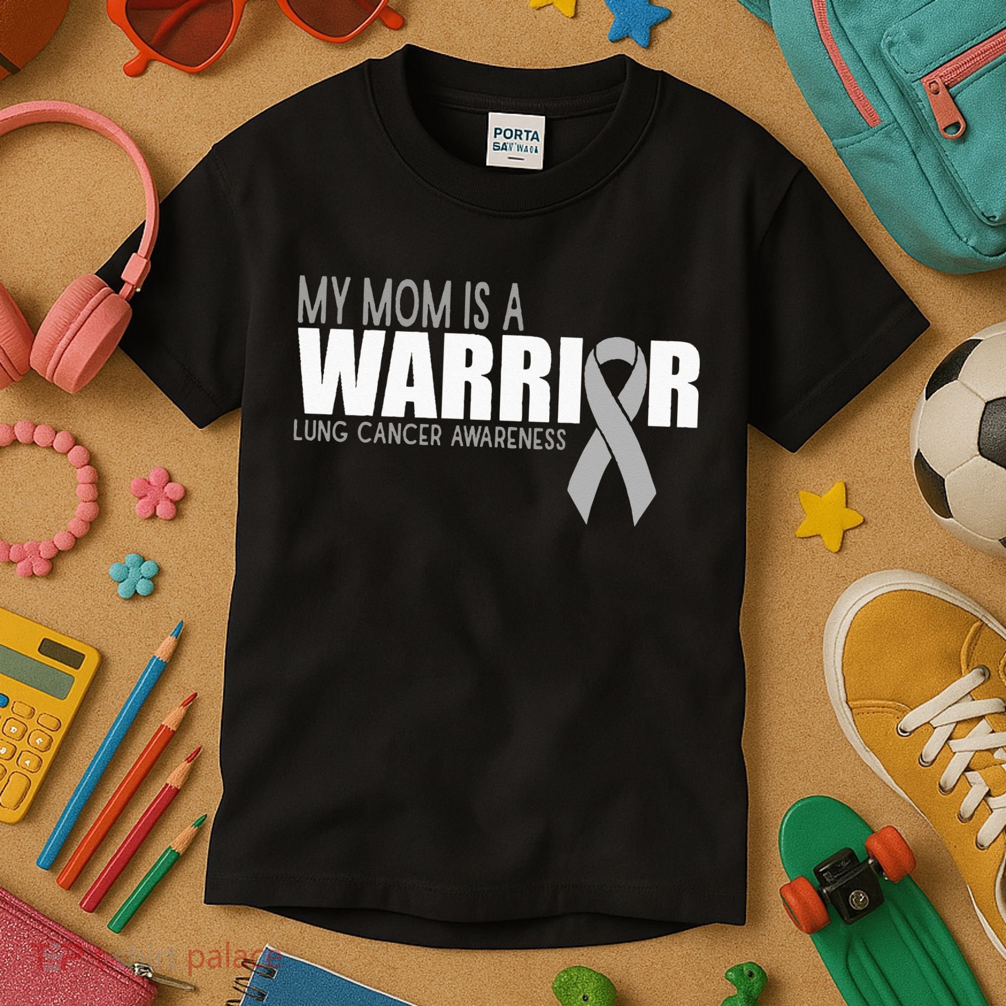 My Mom Is A Warrior Lung Cancer Awareness Kids T-Shirt