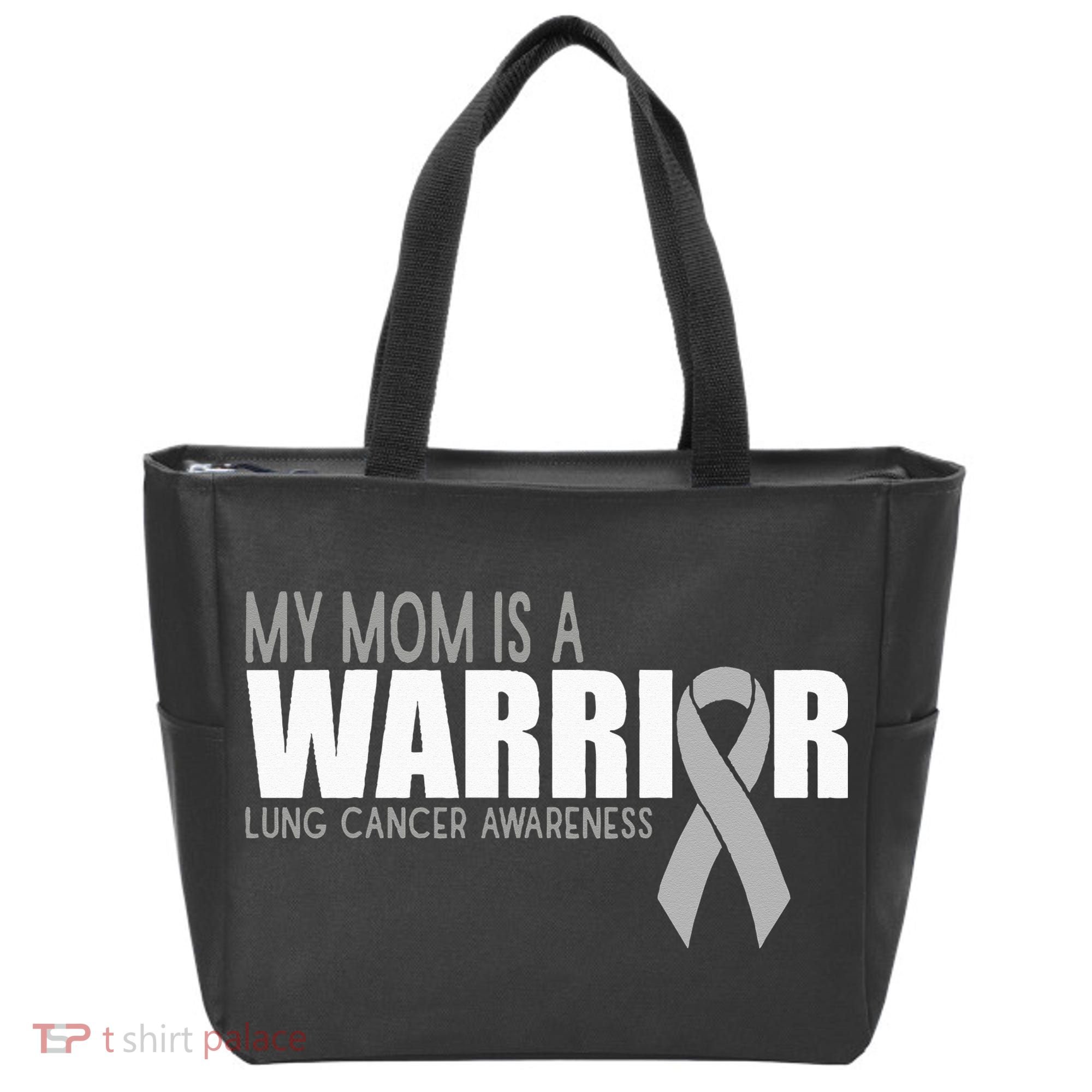 My Mom Is A Warrior Lung Cancer Awareness Tote Bag