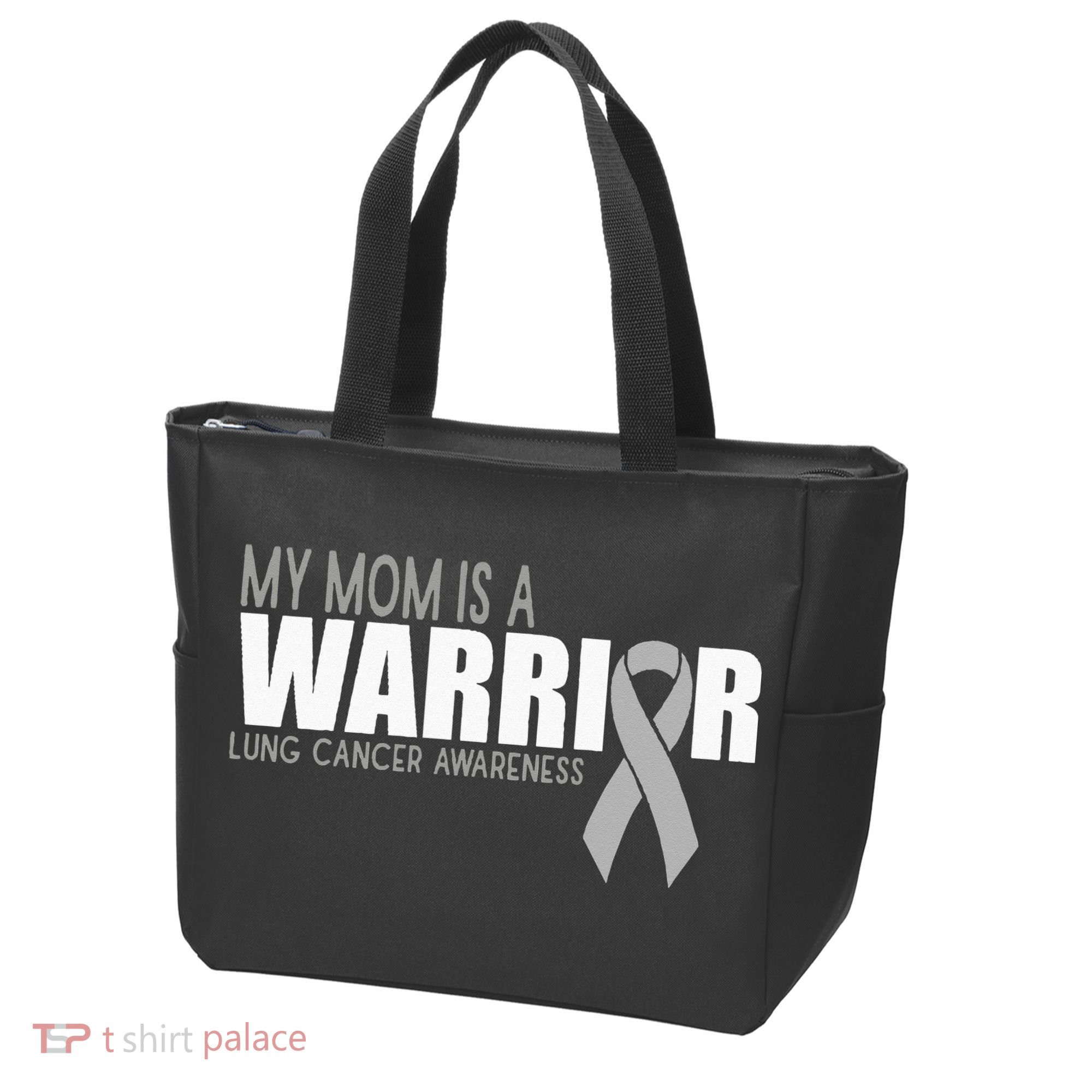 My Mom Is A Warrior Lung Cancer Awareness Tote Bag