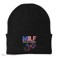Milf Man I Love Fireworks Funny American Patriotic July 4th Beanie thumb 0