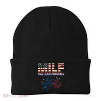 Milf Man I Love Fireworks Funny American Patriotic July 4th Beanie thumb 0