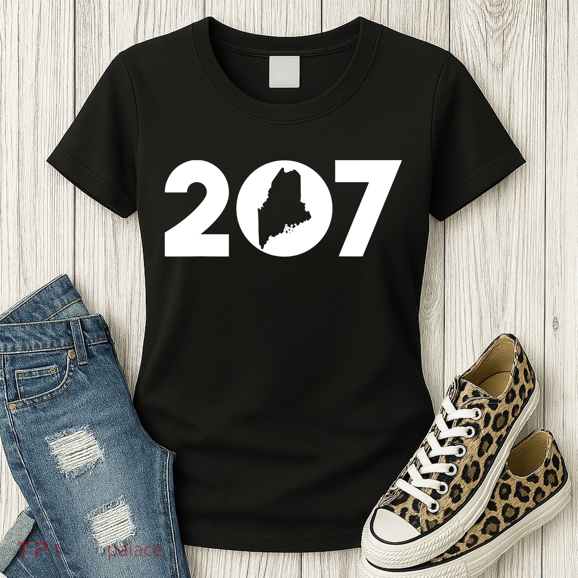 Maine Map Inside The 207 Area Code Maine Me Pride Women's T-Shirt