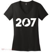 Maine Map Inside The 207 Area Code Maine Me Pride Women's V-Neck T-Shirt thumb 0