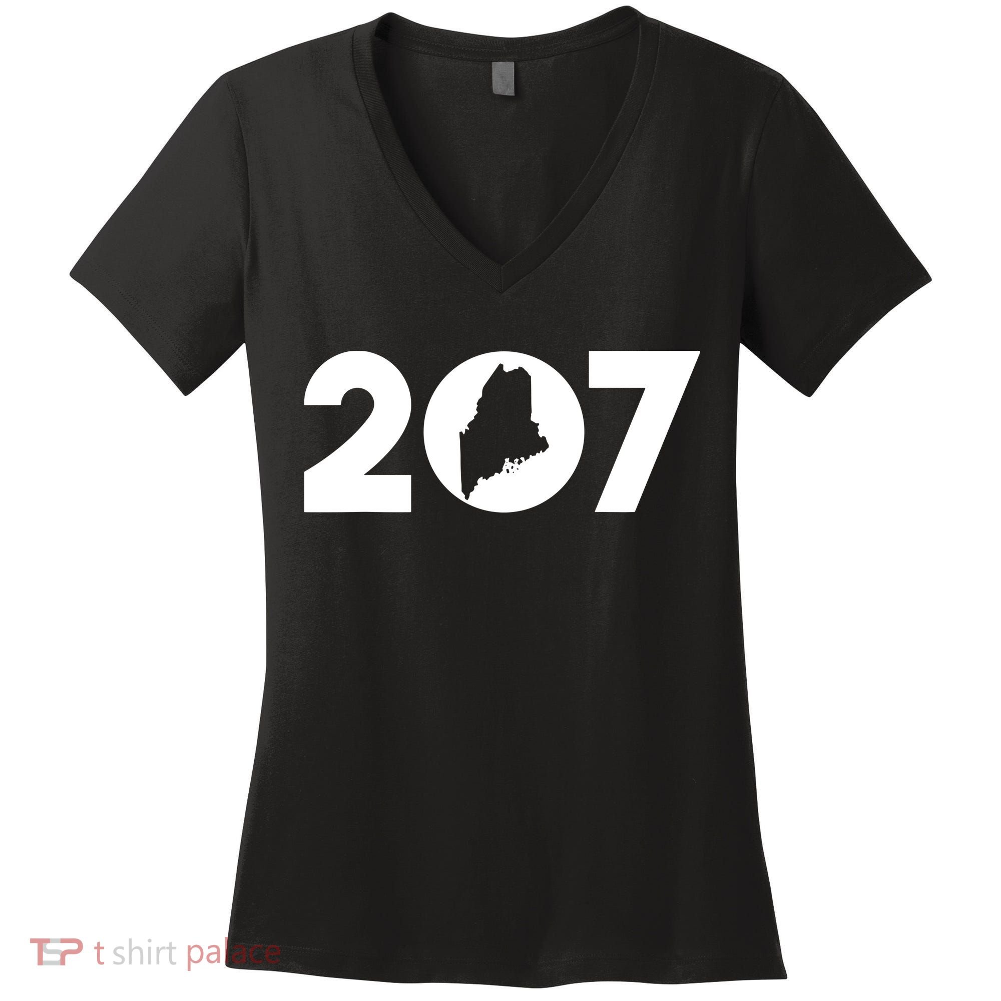 Maine Map Inside The 207 Area Code Maine Me Pride Women's V-Neck T-Shirt
