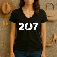 Maine Map Inside The 207 Area Code Maine Me Pride Women's V-Neck T-Shirt thumb 3