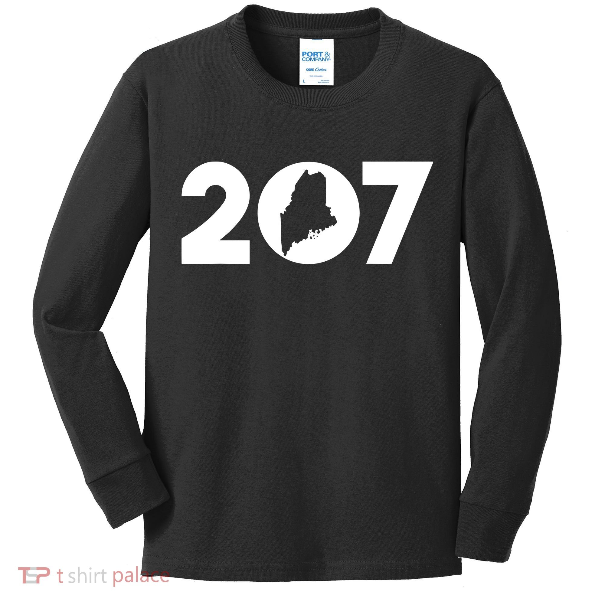 Maine Map Inside The 207 Area Code Maine Me Pride Kids Long Sleeve Shirt