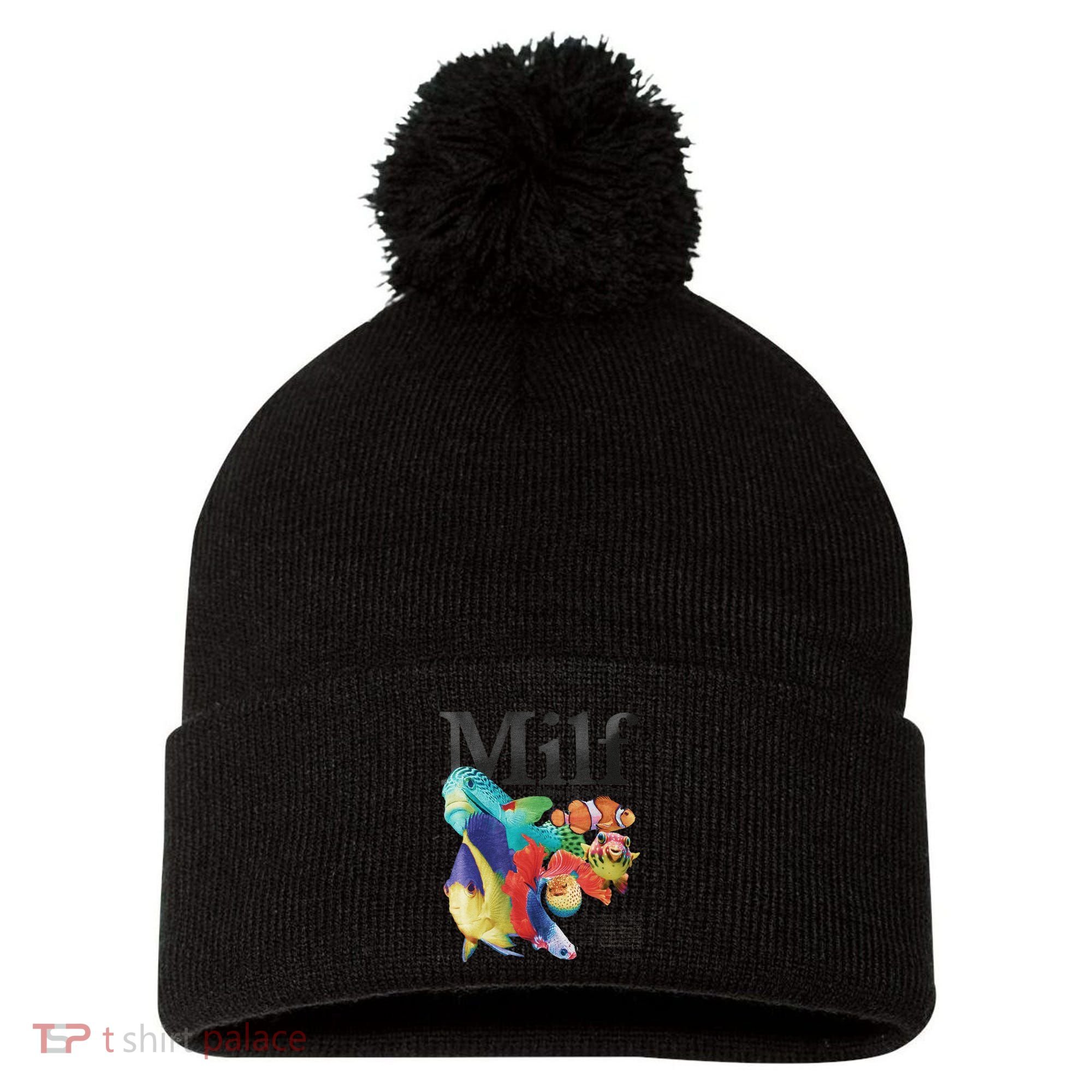 Milf Man I Love Fish Pom Pom 12in Knit Beanie