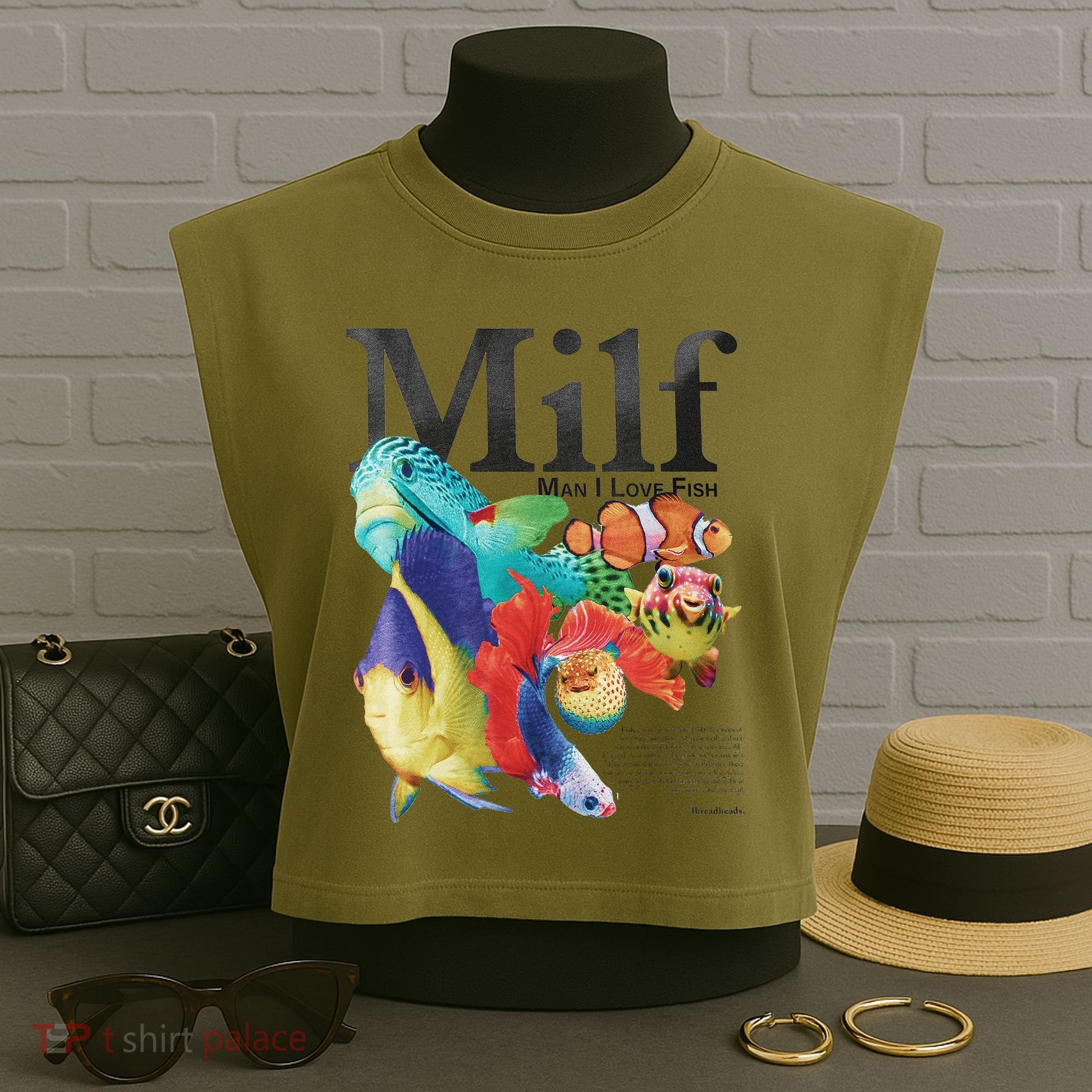 Milf Man I Love Fish Garment-Dyed Women's Muscle Tee