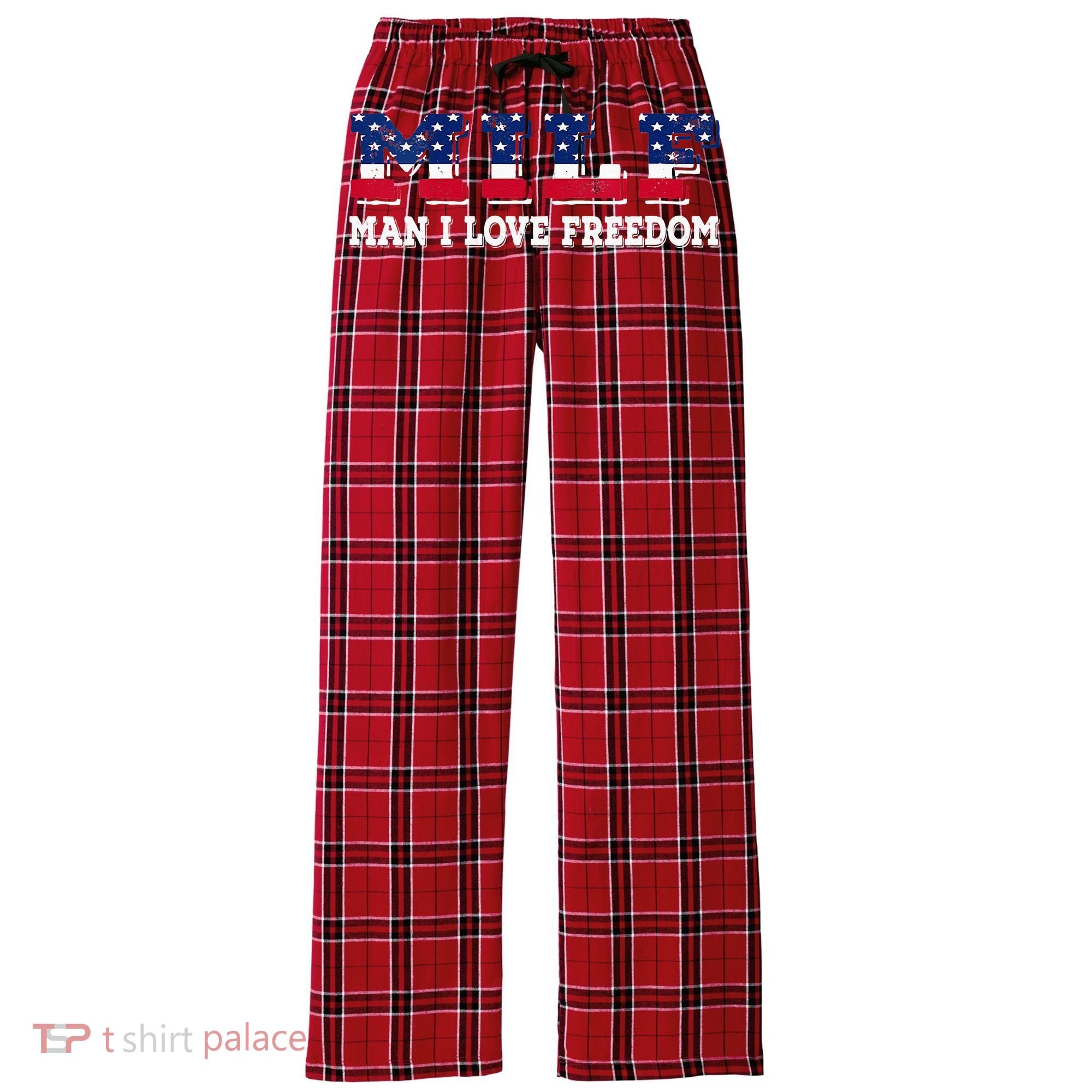 MILF Man I Love Freedom Funny Patriotic Women's Flannel Plaid Pajama Pants