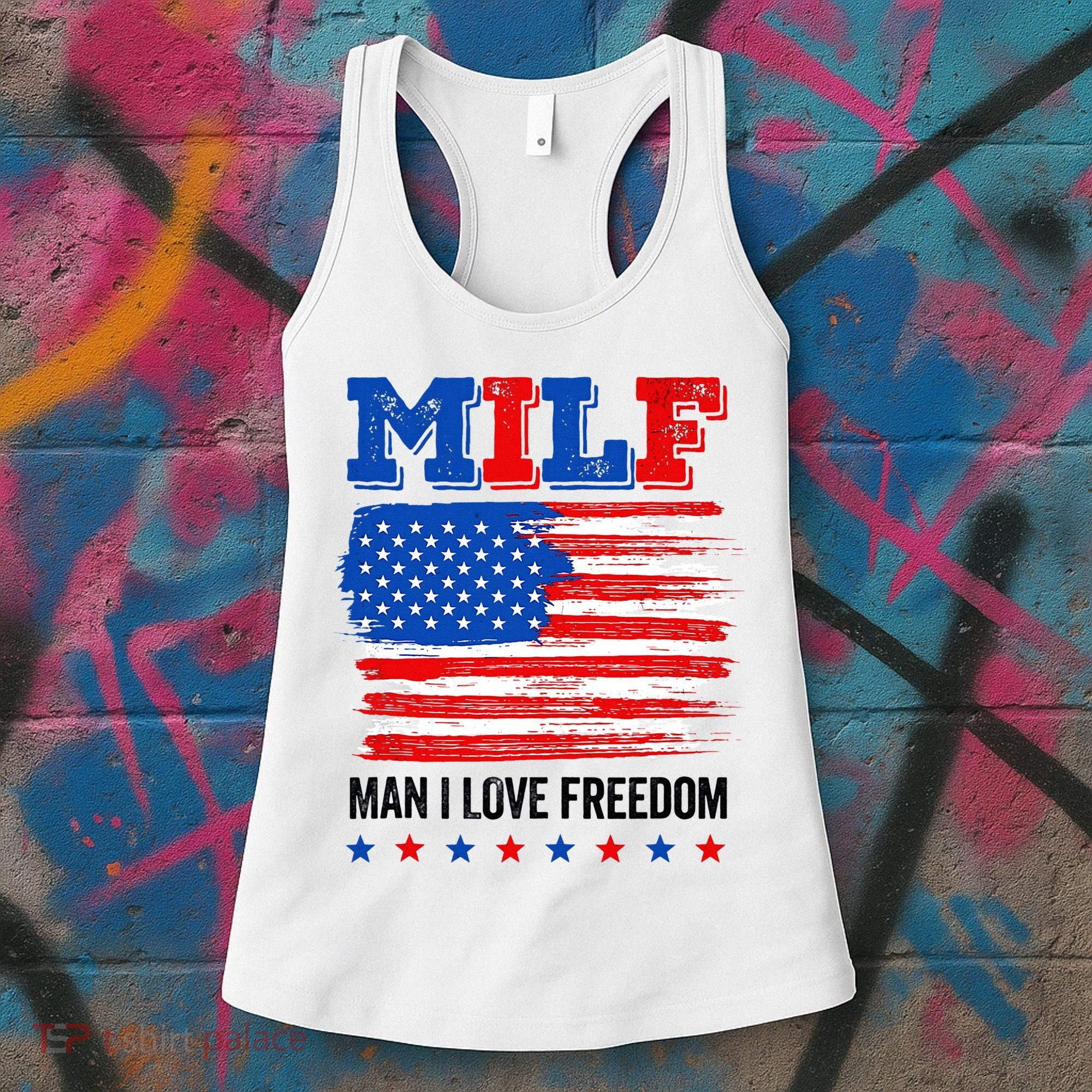 MILF Man I Love Freedom 4th Of July USA Flag Patriotic Women's Tank Top