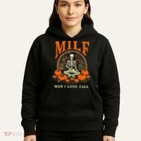 MILF Man I Love Fall Funny Skeleton Pumpkin Halloween Hoodie thumb 5