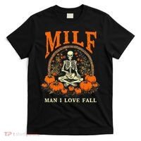 MILF Man I Love Fall Funny Skeleton Pumpkin Halloween T-Shirt thumb 0