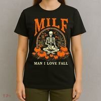 MILF Man I Love Fall Funny Skeleton Pumpkin Halloween T-Shirt thumb 4