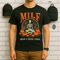 MILF Man I Love Fall Funny Skeleton Pumpkin Halloween T-Shirt thumb 6