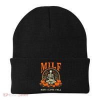 MILF Man I Love Fall Funny Skeleton Pumpkin Halloween Beanie thumb 0