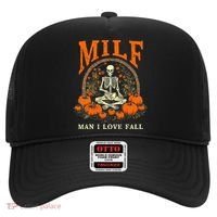 MILF Man I Love Fall Funny Skeleton Pumpkin Halloween Hat thumb 0