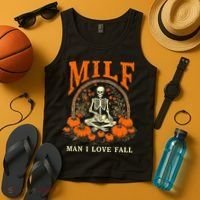 MILF Man I Love Fall Funny Skeleton Pumpkin Halloween Tank Top thumb 4