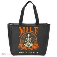 MILF Man I Love Fall Funny Skeleton Pumpkin Halloween Tote Bag thumb 0