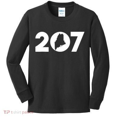 Maine Map Inside The 207 Area Code Maine Me Pride Kids Long Sleeve Shirt