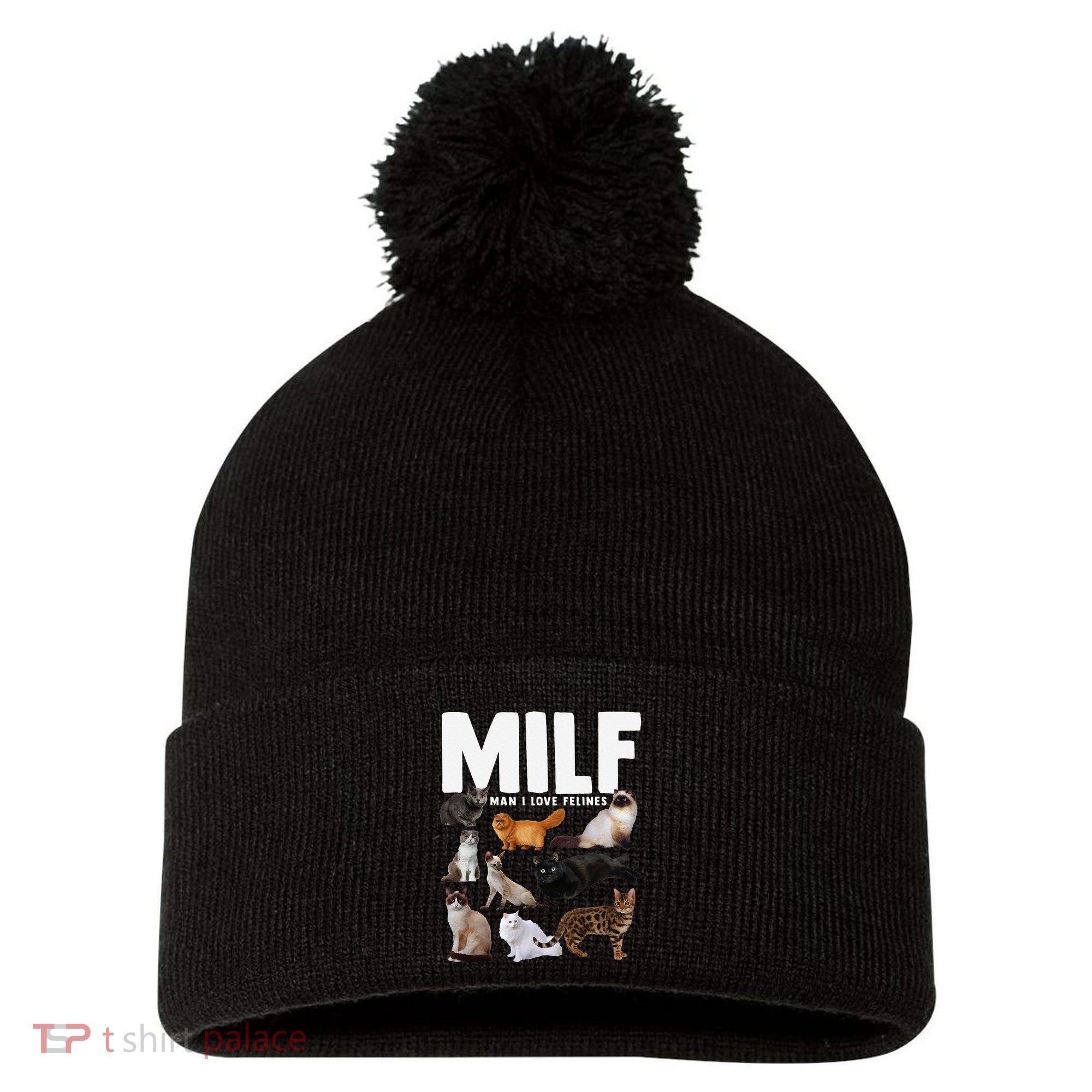 MILF Man I Love Felines Funny Cats Pom Pom 12in Knit Beanie