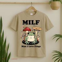 MILF Man I Love Frogs Vintage Retro Frog And Fungi Mushroom T-Shirt thumb 2