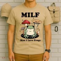 MILF Man I Love Frogs Vintage Retro Frog And Fungi Mushroom T-Shirt thumb 6