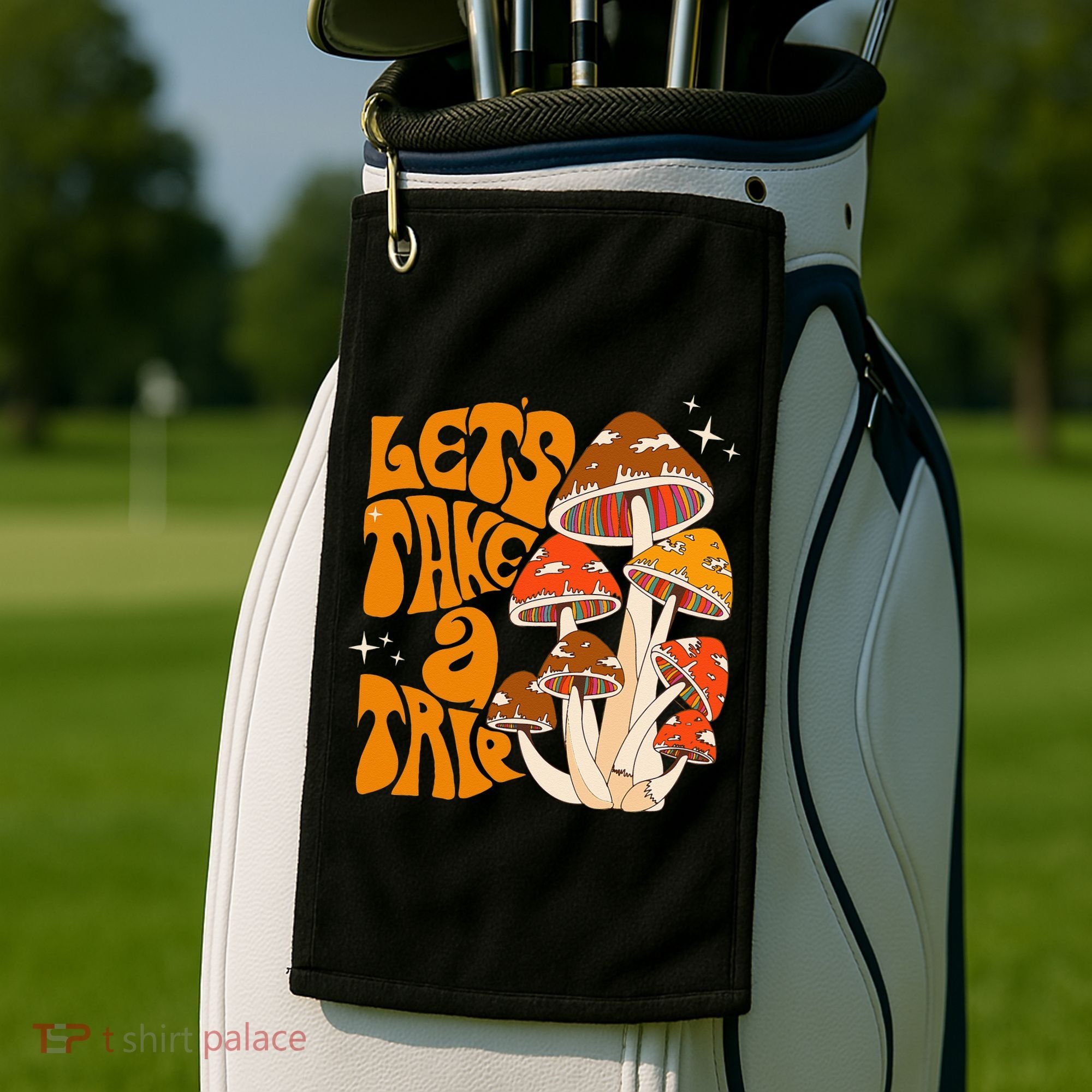 Magic Mushroom Lets Take Trip Psychedelic Rave Trippy Golf Towel
