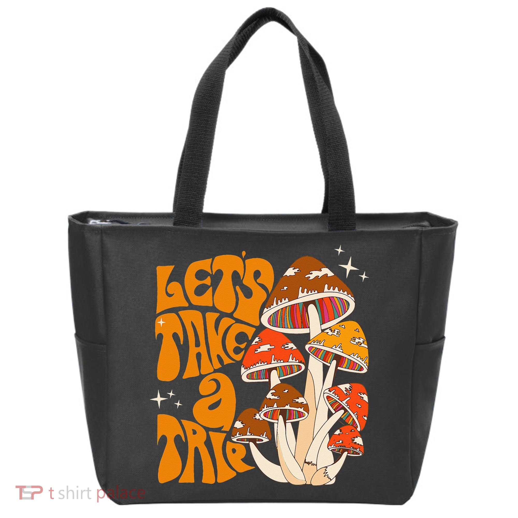 Magic Mushroom Lets Take Trip Psychedelic Rave Trippy Tote Bag