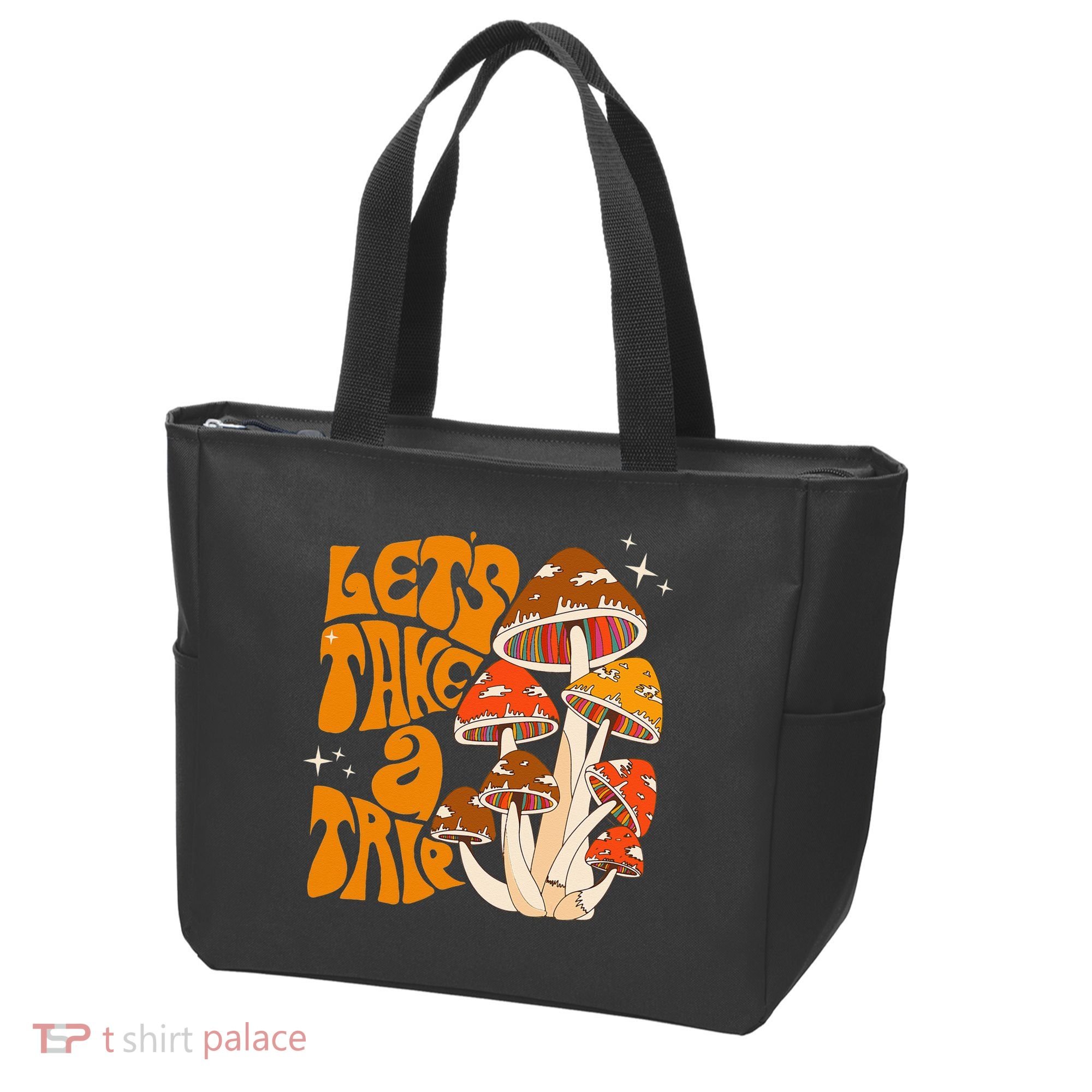 Magic Mushroom Lets Take Trip Psychedelic Rave Trippy Tote Bag