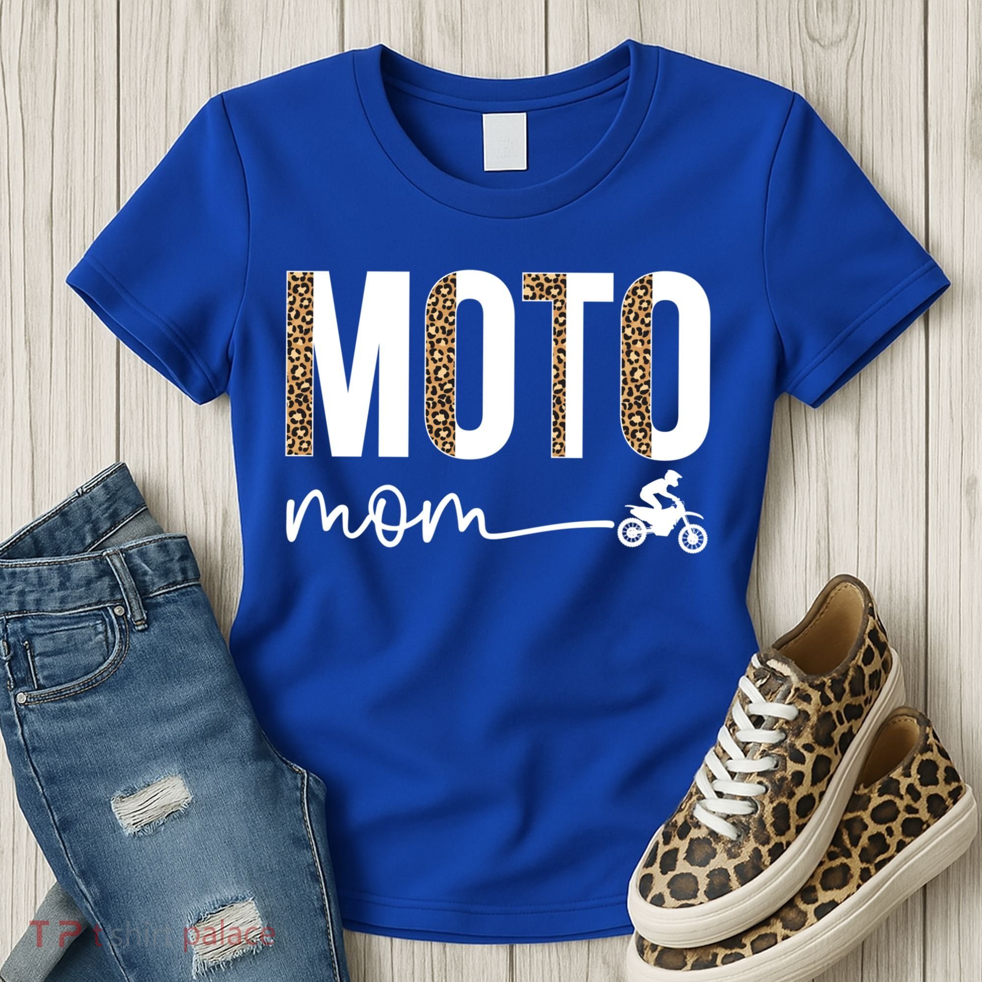 Moto Mom Leopard Motocross Mom Motocross Mother Cool Gift Women's T-Shirt