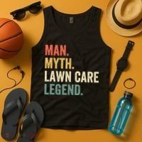 Man Myth Lawn Care Legend Funny Mowing Gardener Dad Retro Tank Top thumb 4