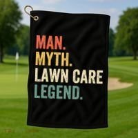 Man Myth Lawn Care Legend Funny Mowing Gardener Dad Retro Golf Towel thumb 1