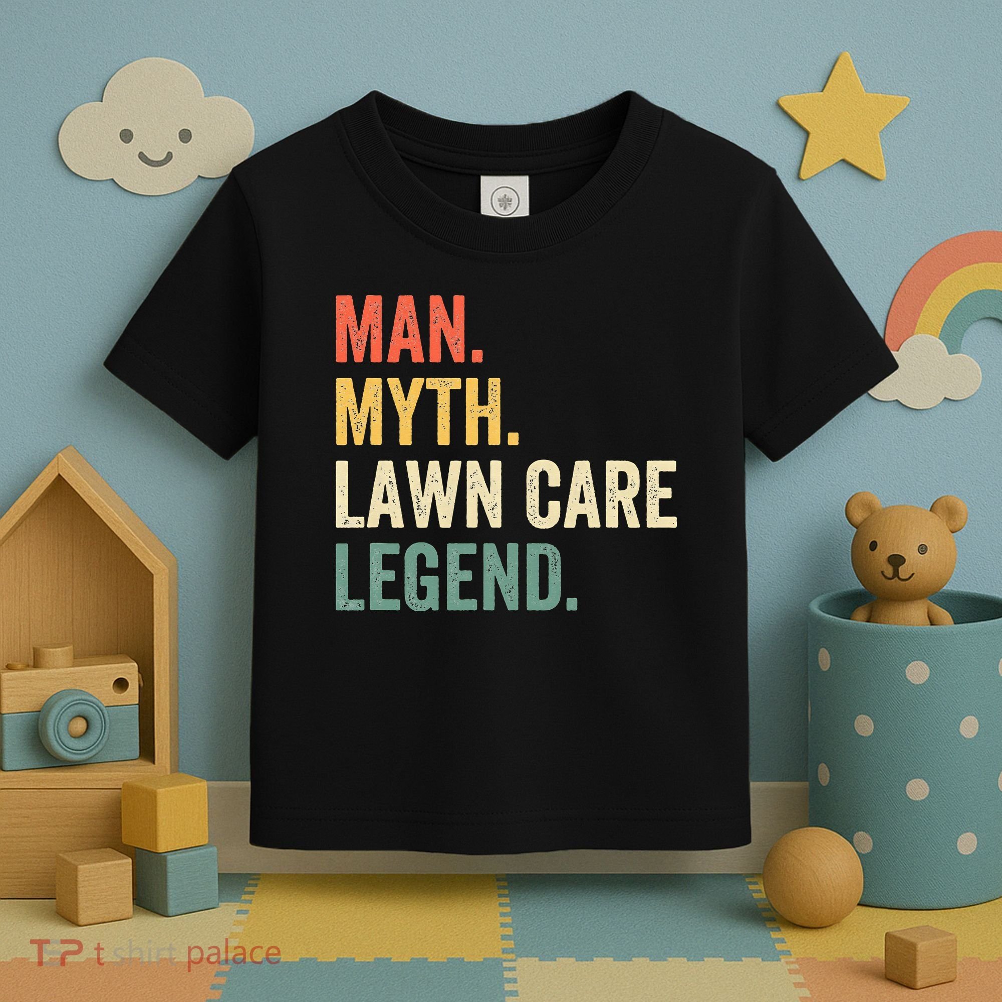 Man Myth Lawn Care Legend Funny Mowing Gardener Dad Retro Toddler T-Shirt