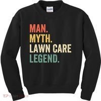 Man Myth Lawn Care Legend Funny Mowing Gardener Dad Retro Kids Sweatshirt thumb 0