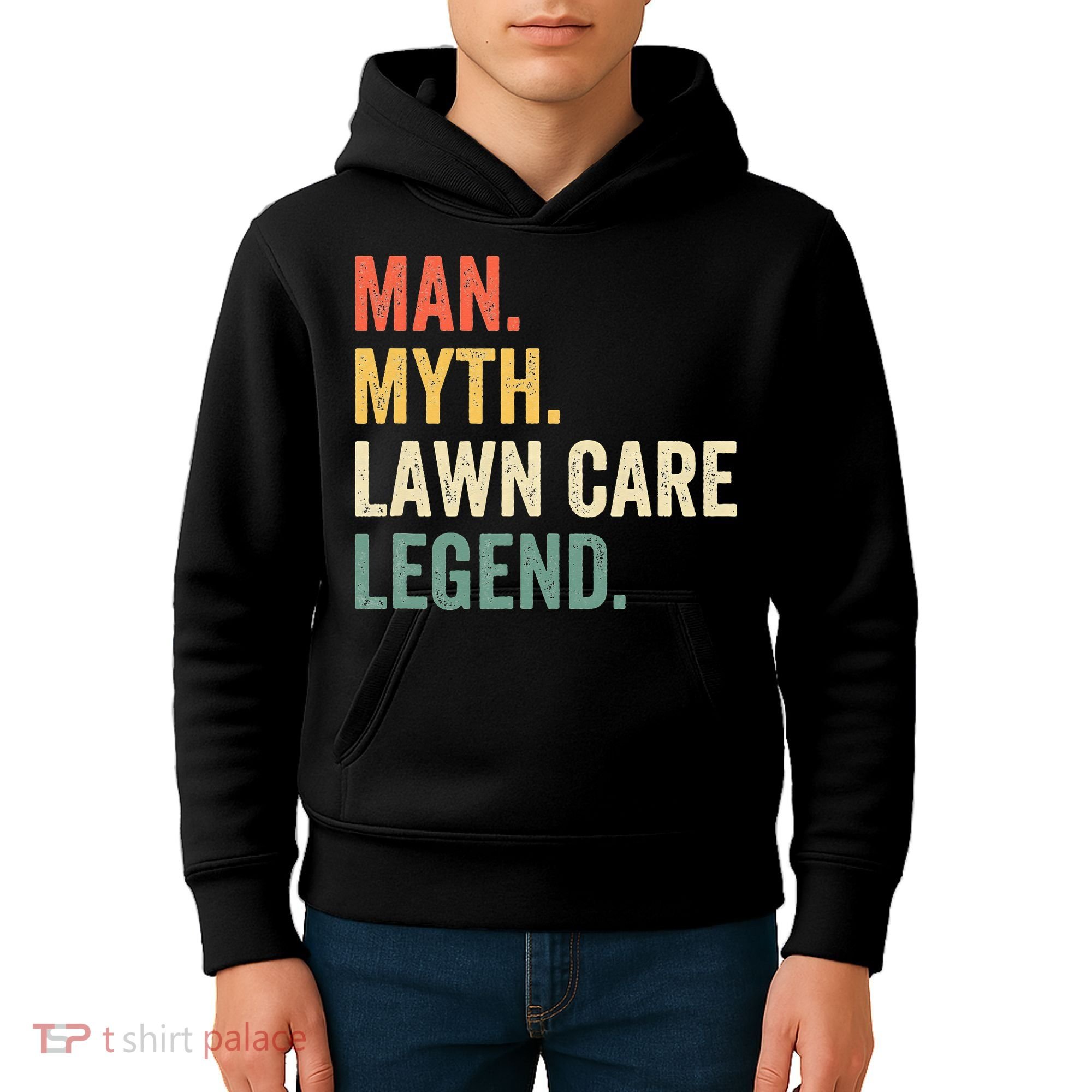 Man Myth Lawn Care Legend Funny Mowing Gardener Dad Retro Kids Hoodie