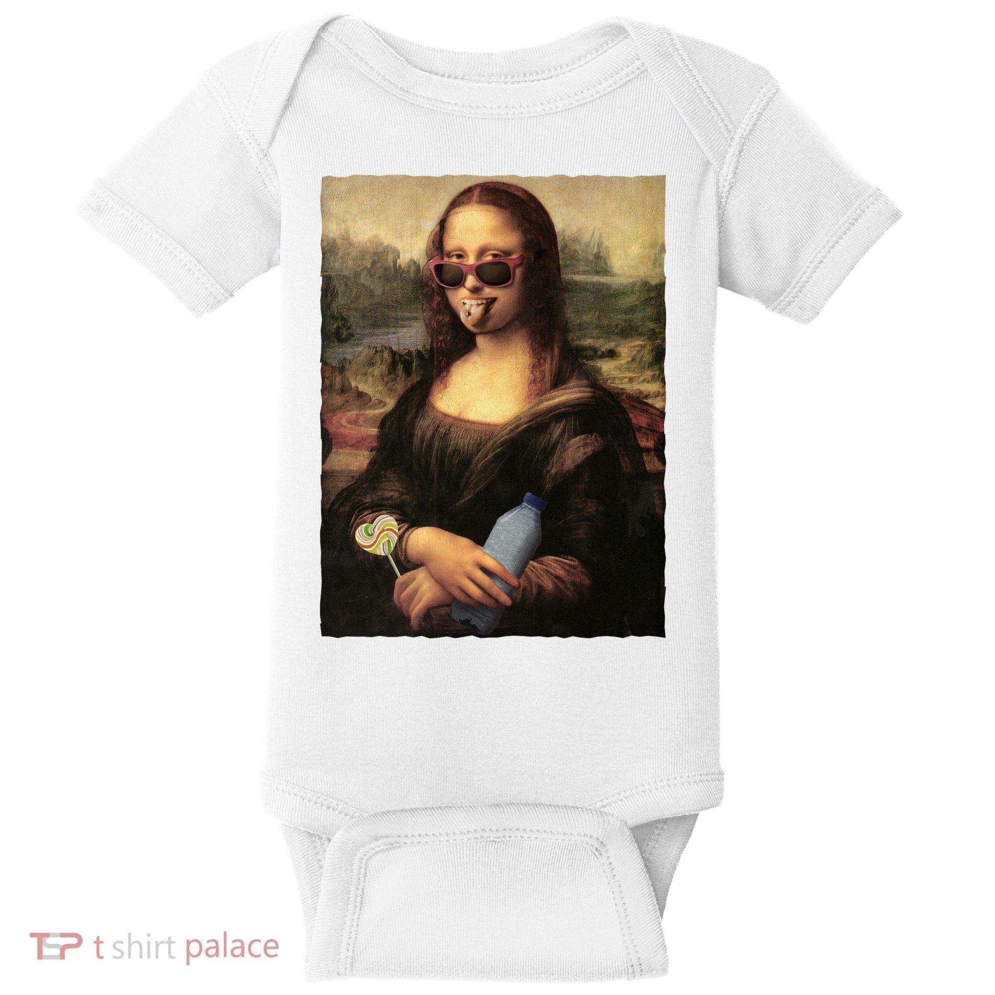 Modern Mona Lisa Tongue Ring Baby Bodysuit