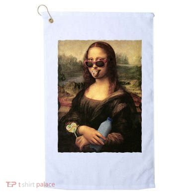 Modern Mona Lisa Tongue Ring Golf Towel