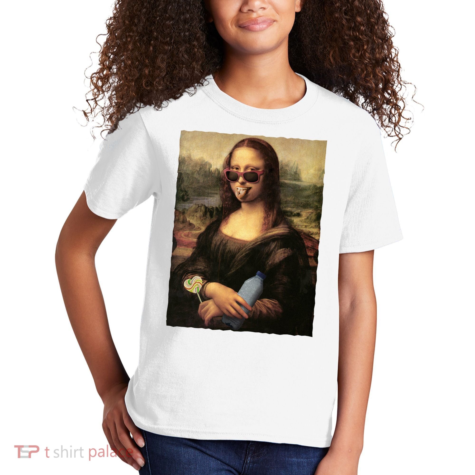 Modern Mona Lisa Tongue Ring Kids T-Shirt
