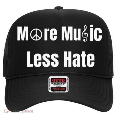More Music Less Hate With Peace Sign And Treble Clef Symbols Hat