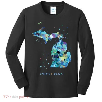 Michigan Map Kids Long Sleeve Shirt