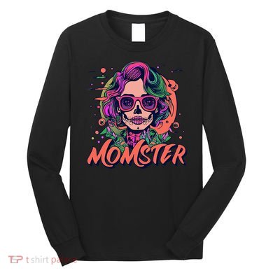 Momster Monster Mom Halloween Skeleton Spooky Mom Mama Long Sleeve Shirt