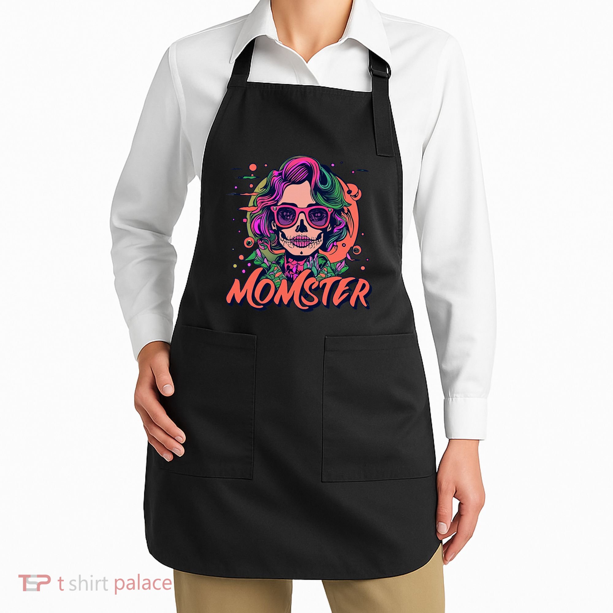 Momster Monster Mom Halloween Skeleton Spooky Mom Mama Apron