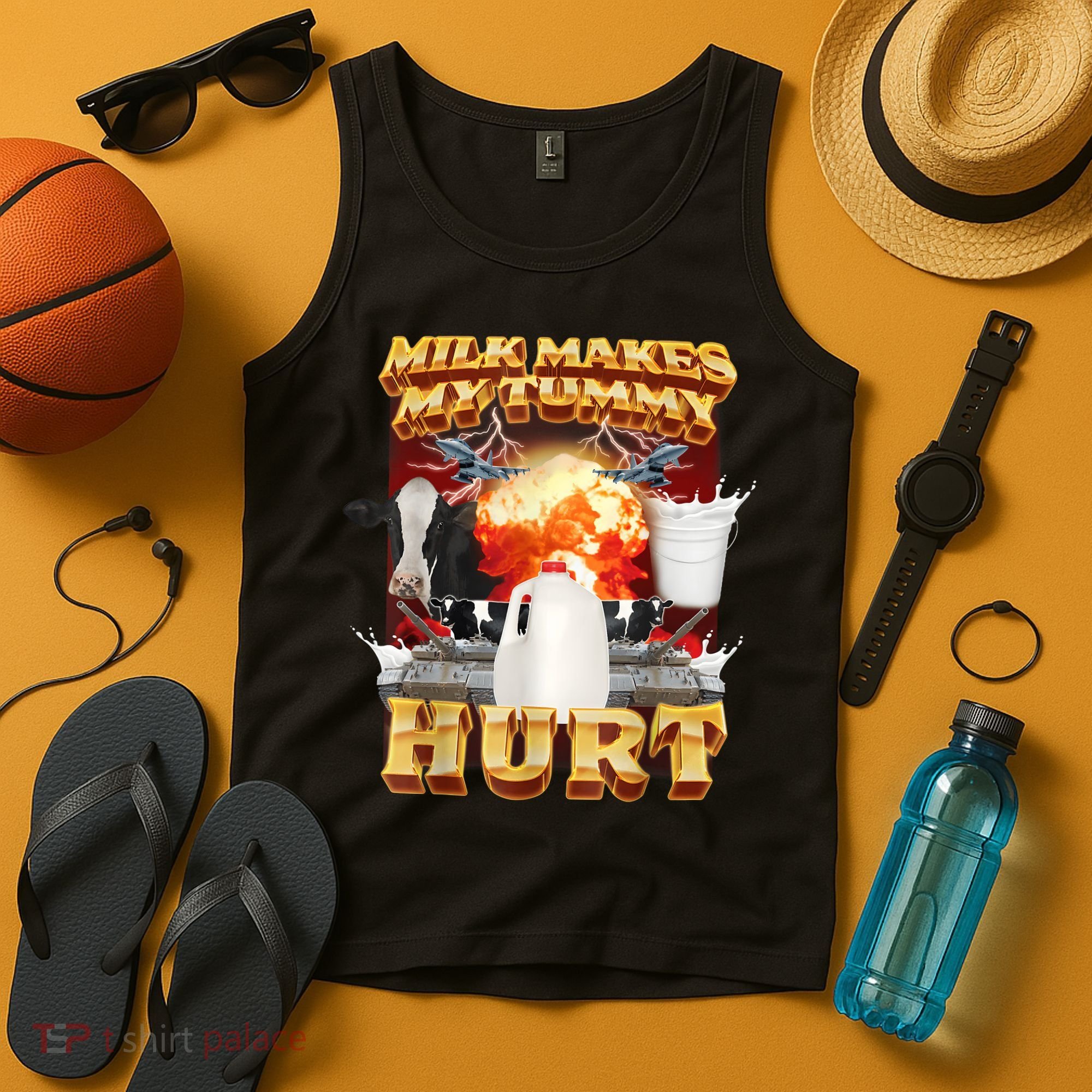 Milk Makes My Tummy Hurt Funny Meme Tank Top